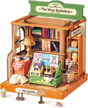Rolife DIY Mini Building House Miniature Kit-The Muse Bookshop, Miniature Lifestyle Mini Bookshelf Decoration, DIY Hobbies/Gifts for Craftsman (The Muse Bookshop)