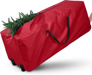 Rolling Christmas Tree Storage Bag - Storage for 7.5-Foot Christmas tree bag, Durable Handles and Wheels - Large Christmas Tree Box Heavy Duty Xmas Storage Container (Red, 7.5FT)