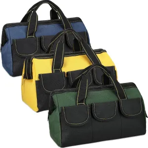 Sanwuta 3 Pack Tool Bag for Men with Waterproof Hard Bottom, Heavy Duty Tool Bag Wide Mouth Tote for Various Instrument, Electrician Carpenter Mechanic(16 Inch,Blue, Green, Yellow)