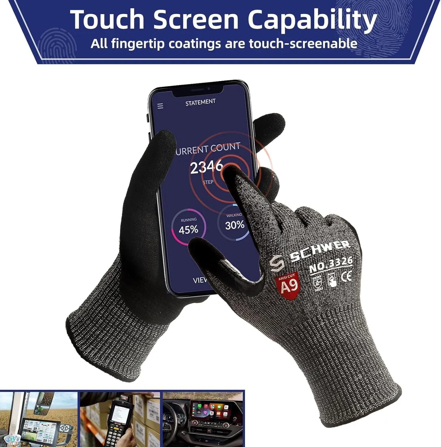 Schwer ProGuard Highest Level Cut Resistant Work Gloves PR3326 for Extreme Protection，ANSI A9 Cut Gloves with Reinforced Thumb, Non Slip, Breathable, Durable, Touch-screen, PFAS Free, Black 1 Pair（L）