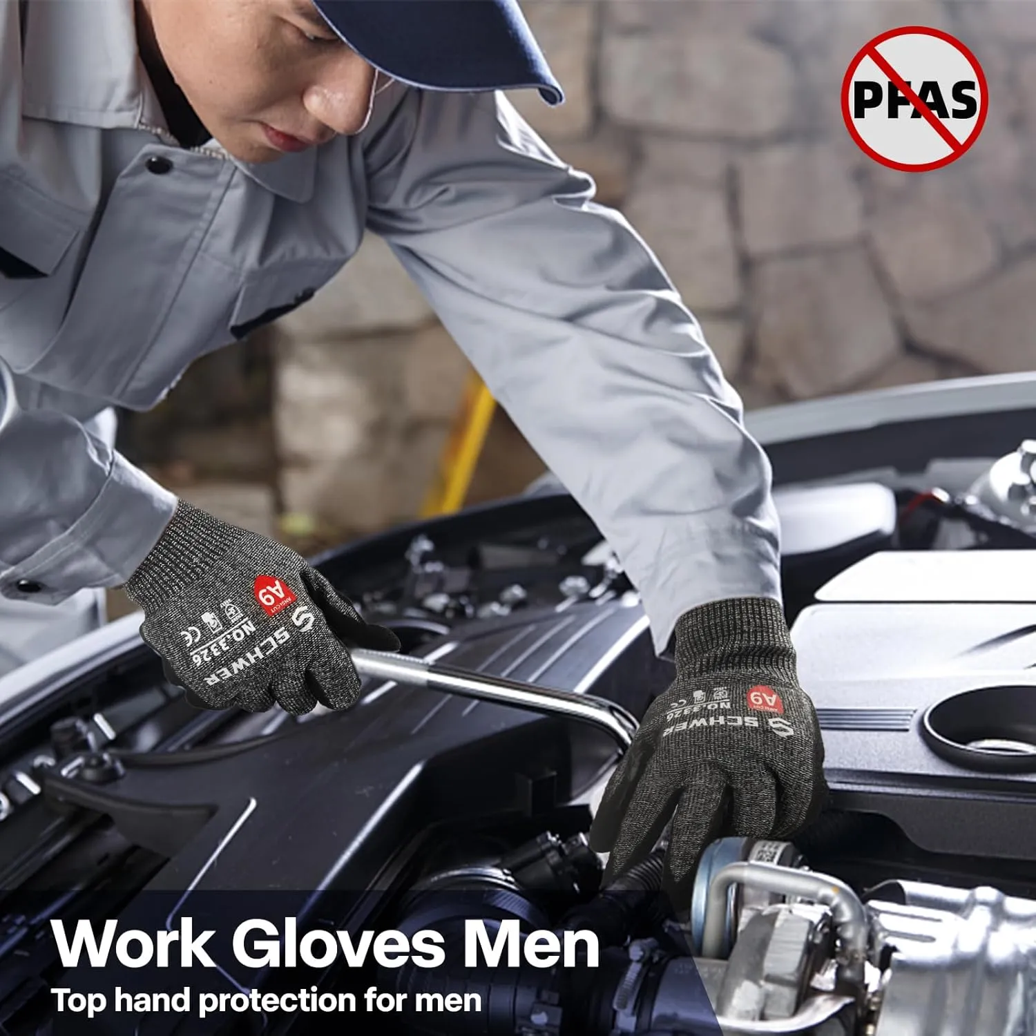 Schwer ProGuard Highest Level Cut Resistant Work Gloves PR3326 for Extreme Protection，ANSI A9 Cut Gloves with Reinforced Thumb, Non Slip, Breathable, Durable, Touch-screen, PFAS Free, Black 1 Pair（L）