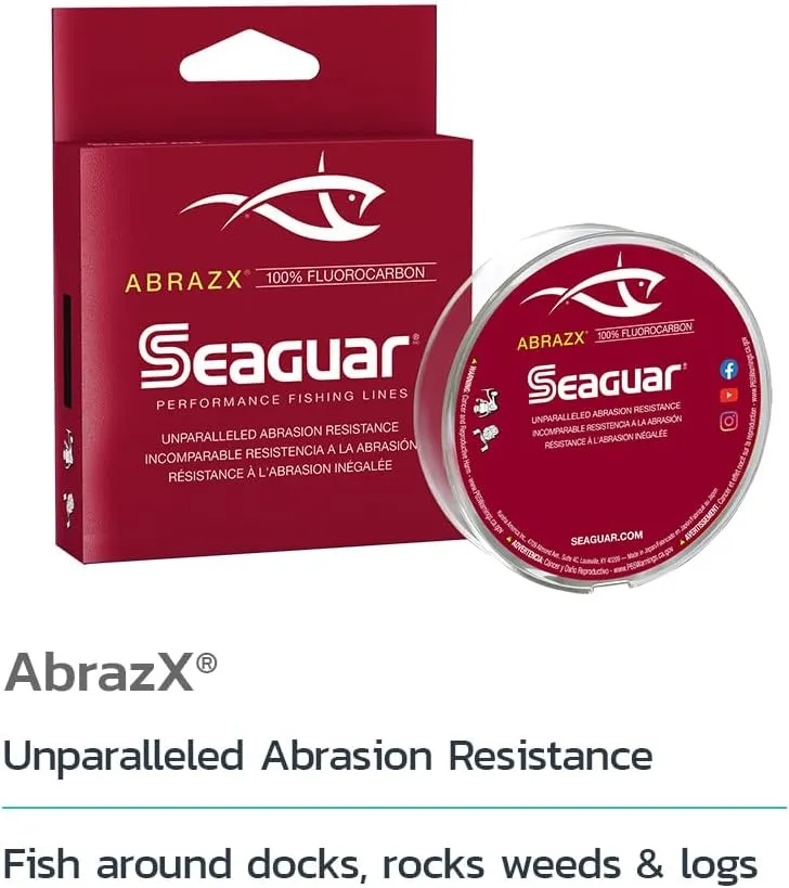 Seaguar AbrazX Freshwater Abrasion Resistant Fluorocarbon Fishing Line for Docks, Rocks, Weeds, & Logs - Multiple Sizes