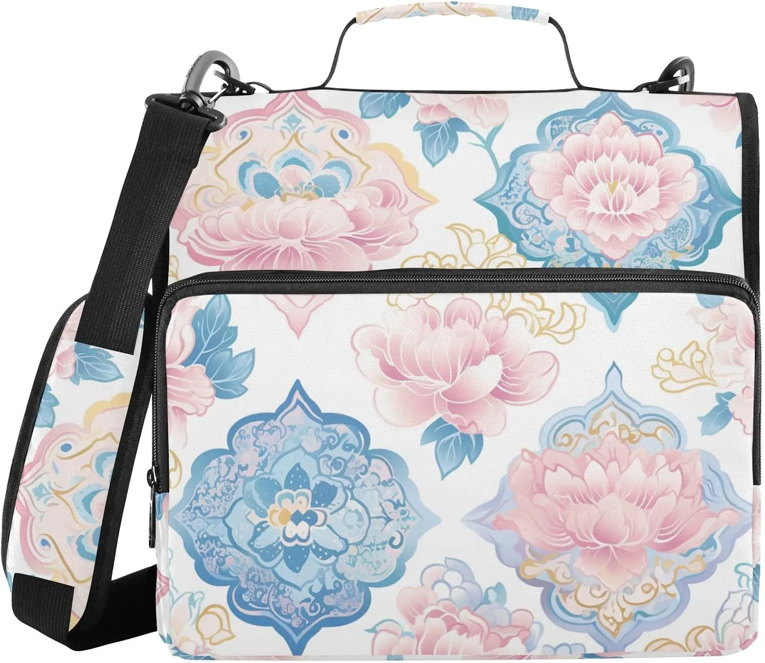 Seamless Asian Traditional Patterns Waterproof 1.5-Inch 3-Rings Portable Home Travel Safe Storage Bag with Shoulder Strap