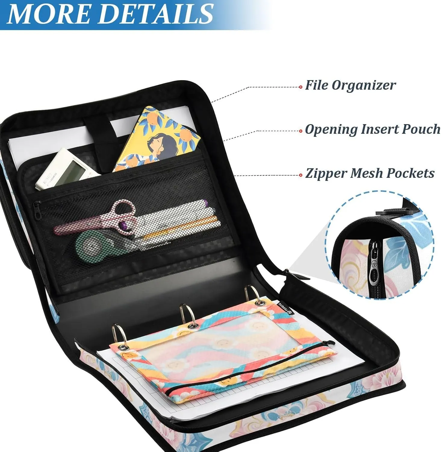 Seamless Asian Traditional Patterns Waterproof 1.5-Inch 3-Rings Portable Home Travel Safe Storage Bag with Shoulder Strap
