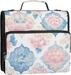 Seamless Asian Traditional Patterns Waterproof 1.5-Inch 3-Rings Portable Home Travel Safe Storage Bag with Shoulder Strap