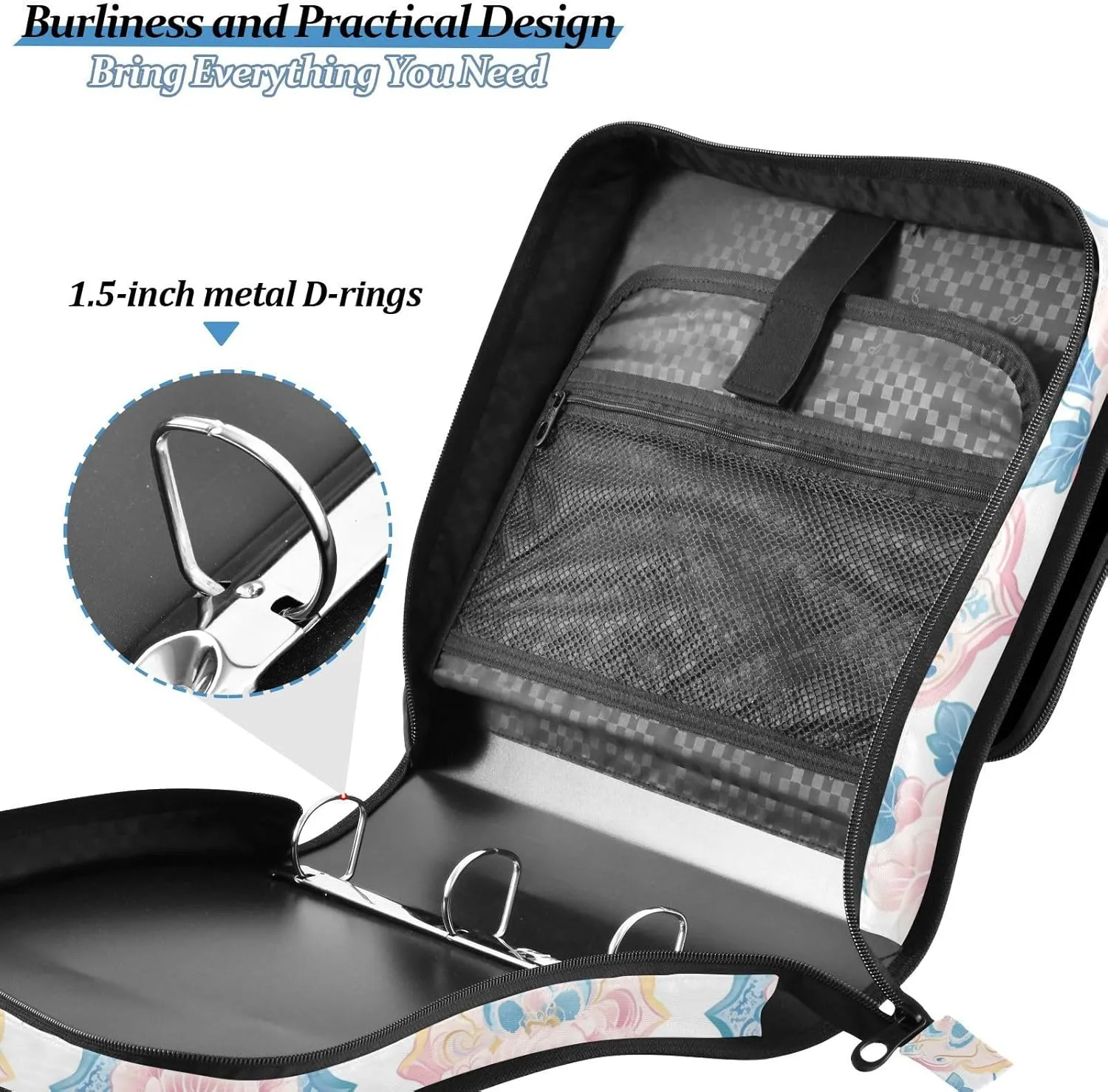 Seamless Asian Traditional Patterns Waterproof 1.5-Inch 3-Rings Portable Home Travel Safe Storage Bag with Shoulder Strap