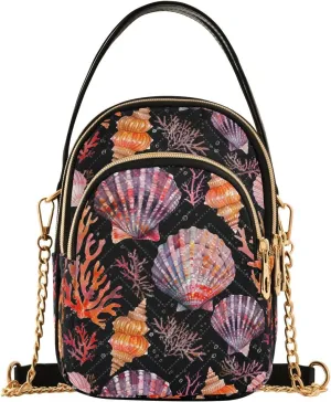 Seashell Coral Reef Black Crossbody Bag for Women Mini Cell Phone Purse Women's Shoulder Handbag