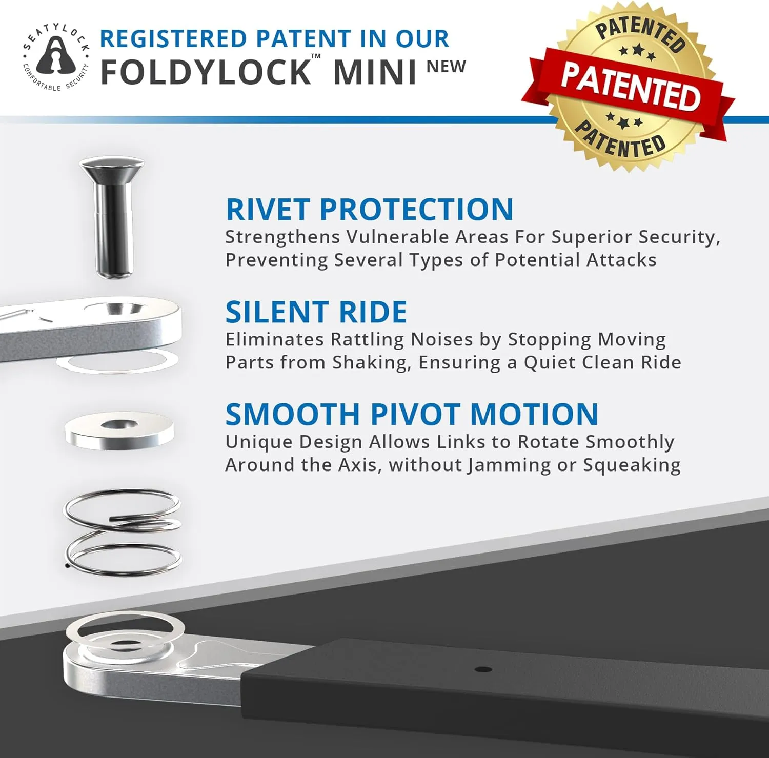 Seatylock FoldyLock Mini Folding Bike Lock - Patented Lightweight Bicycle Lock - Heavy Duty Anti Theft Guard with Key for Electric Scooter & City Bikes