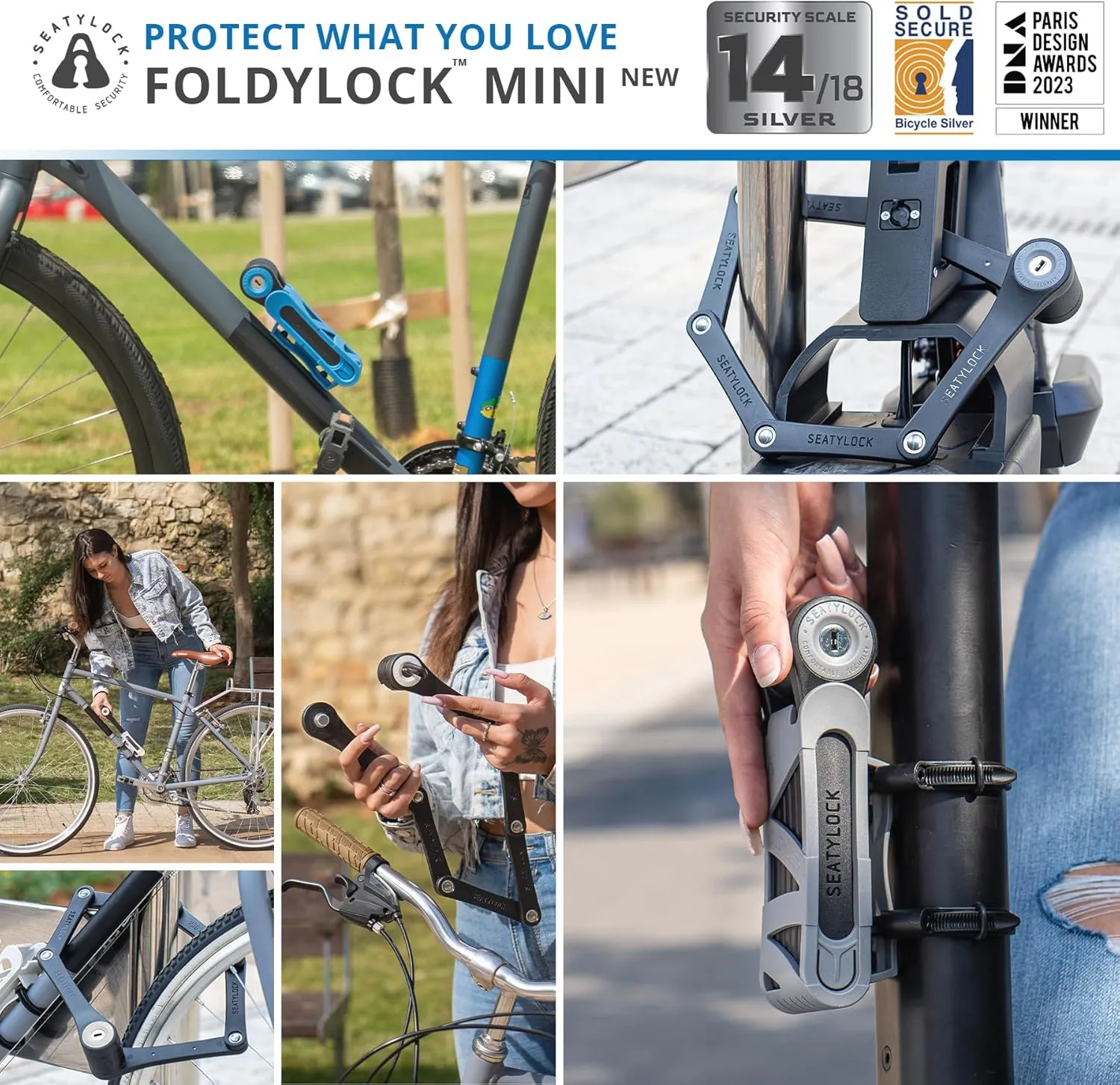 Seatylock FoldyLock Mini Folding Bike Lock - Patented Lightweight Bicycle Lock - Heavy Duty Anti Theft Guard with Key for Electric Scooter & City Bikes