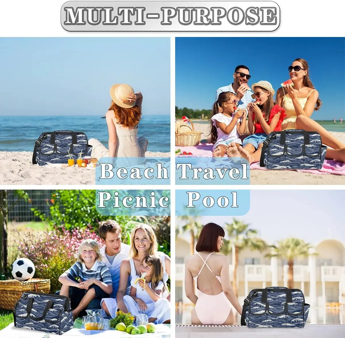 Seawater Print Tool Bag for Men Tool Bag with 6 Pockets Tool Case Waterproof Adjustable Shoulder Strap Worker Tool Box Organizer