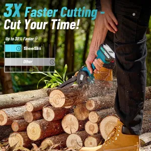 Seesii Mini Chainsaw 6 inch,Cordless Chainsaw w/ 2x2000mAh Batteries,Oiler System & Replacement Chain,Handheld Electric Chain Saw w/Safety Lock,Battery Powered Chainsaw for Wood Tree Cutting, CH600 