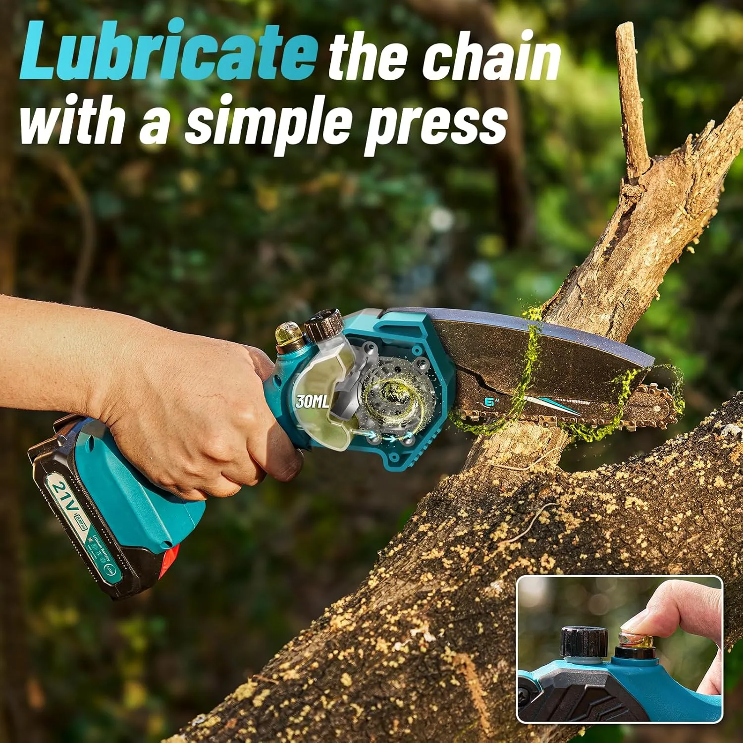 Seesii Mini Chainsaw 6 inch,Cordless Chainsaw w/ 2x2000mAh Batteries,Oiler System & Replacement Chain,Handheld Electric Chain Saw w/Safety Lock,Battery Powered Chainsaw for Wood Tree Cutting, CH600 