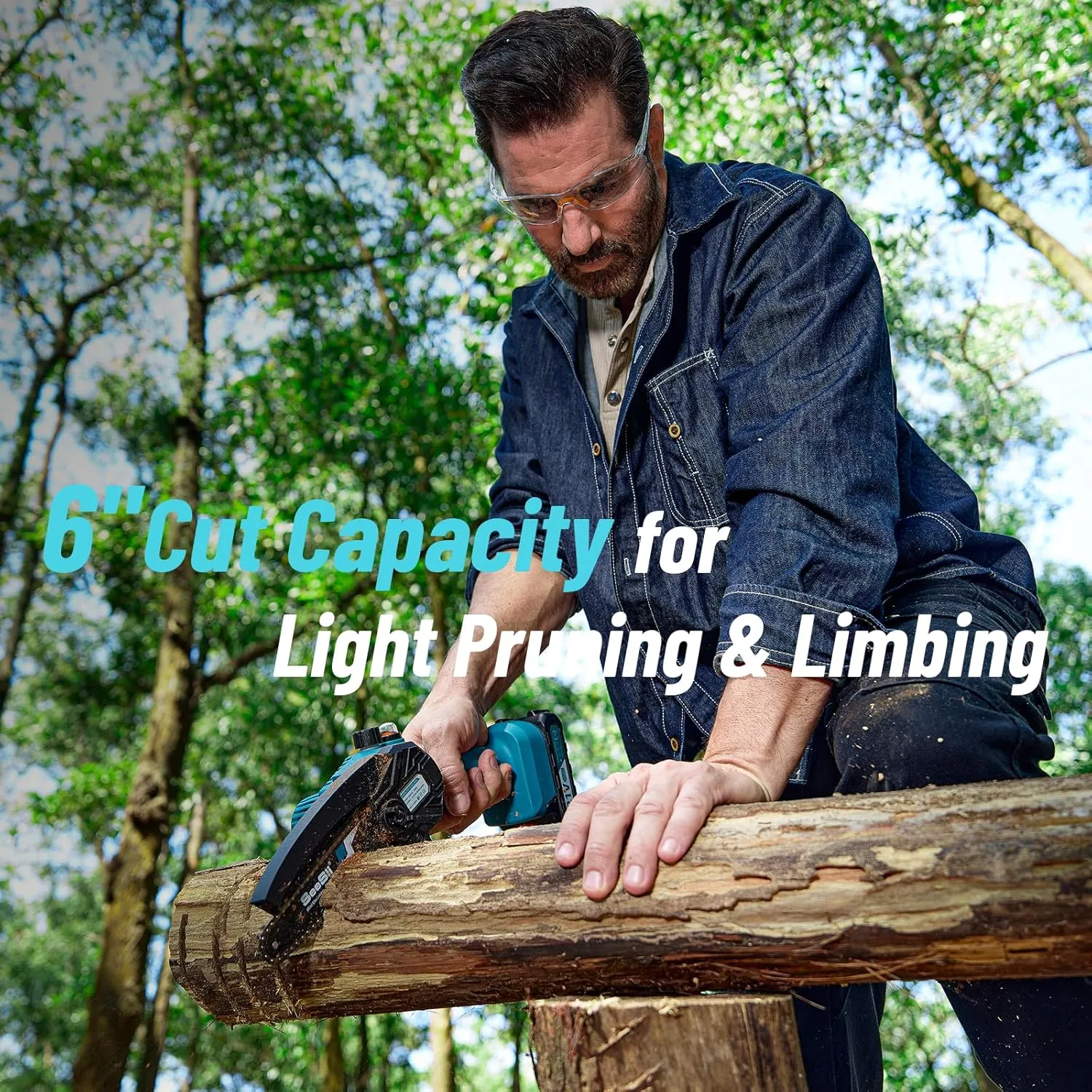 Seesii Mini Chainsaw 6 inch,Cordless Chainsaw w/ 2x2000mAh Batteries,Oiler System & Replacement Chain,Handheld Electric Chain Saw w/Safety Lock,Battery Powered Chainsaw for Wood Tree Cutting, CH600 