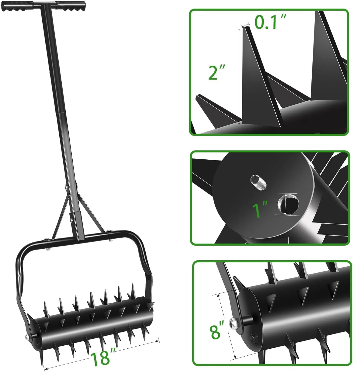 Seeutek 18 Inch Rolling Lawn Aerator, Upgraded Heavy Duty Aerator Lawn Soil Penetrator Spikes w/Two Adjustable Height Handles, Manual Aerator Lawn Tool for Garden Yard