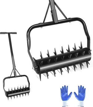 Seeutek 18 Inch Rolling Lawn Aerator, Upgraded Heavy Duty Aerator Lawn Soil Penetrator Spikes w/Two Adjustable Height Handles, Manual Aerator Lawn Tool for Garden Yard