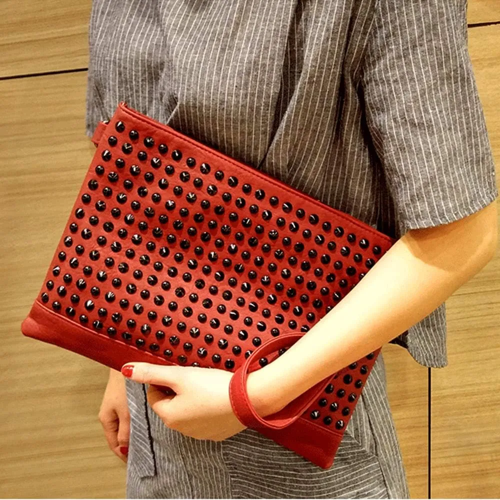 Segater® Rivet Clutch Punk Style Purses Leather Phone Shoulder Bag Crossbody Bag