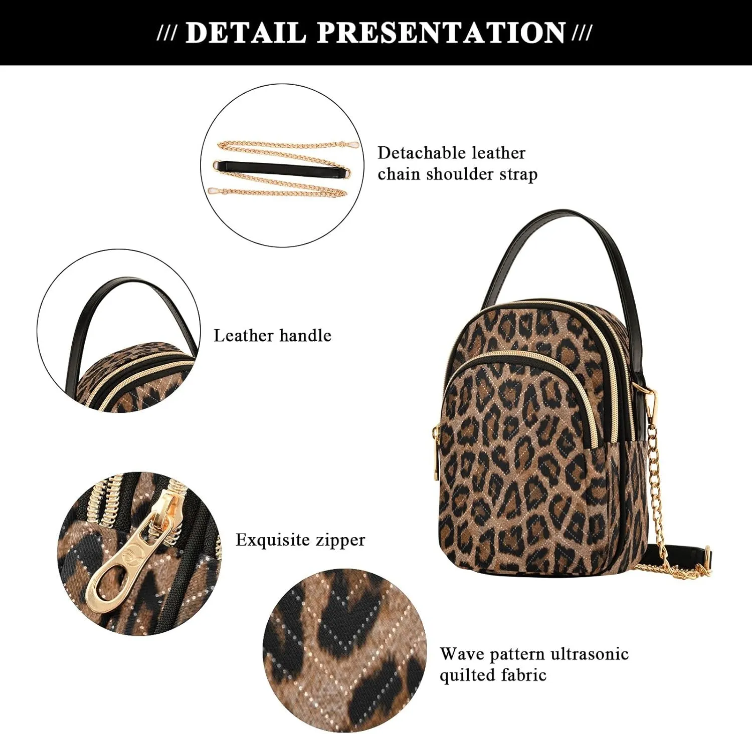 senya Pink Black Leopard Crossbody Handbags for Women Casual Leather Shoulder Phone Purse