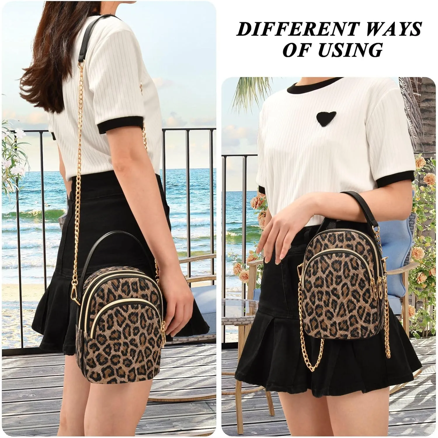 senya Pink Black Leopard Crossbody Handbags for Women Casual Leather Shoulder Phone Purse