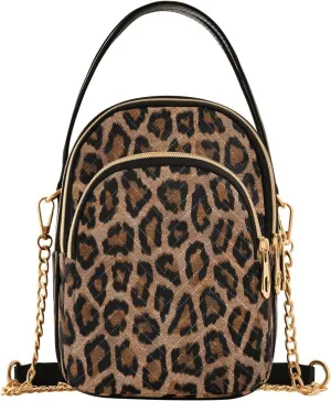 senya Pink Black Leopard Crossbody Handbags for Women Casual Leather Shoulder Phone Purse