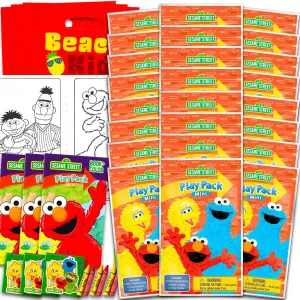 Sesame Street Mini Party Favors Set for Kids - Bundle with 24 Mini Elmo Grab n Go Play Packs with Coloring Pages and Loot Bags (Sesame Street Birthday Party Supplies)