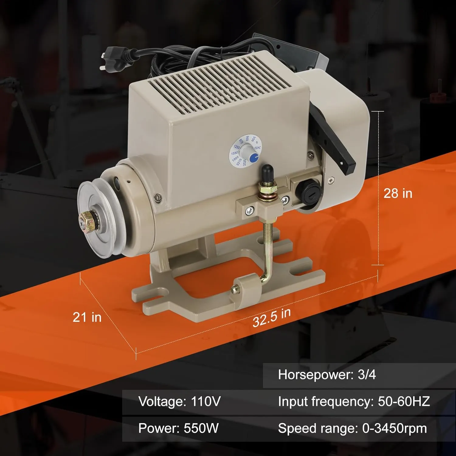 Sewing Machine Servo Motor, 550W Electric Servo Motor, AC110V, 3/4HP, 3450RPM，Industrial Servo Motor with Carbon Brush, Energy Efficient, Quiet Operation, Instructions