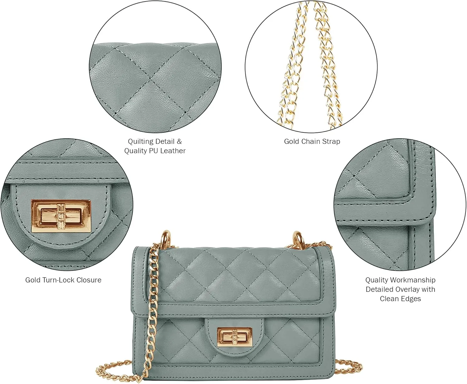 SG SUGU Small Quilted Crossbody Bag, Trendy Designer Mini Shoulder Bag, Phone Wallet Purse for Women