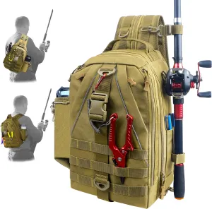 Shaddock Fishing Backpack Tackle Sling Bag - Water Resistant Shoulder Storage Bags with Rod Holder, Ideal Fishing Gifts for Men Women (Large Size)