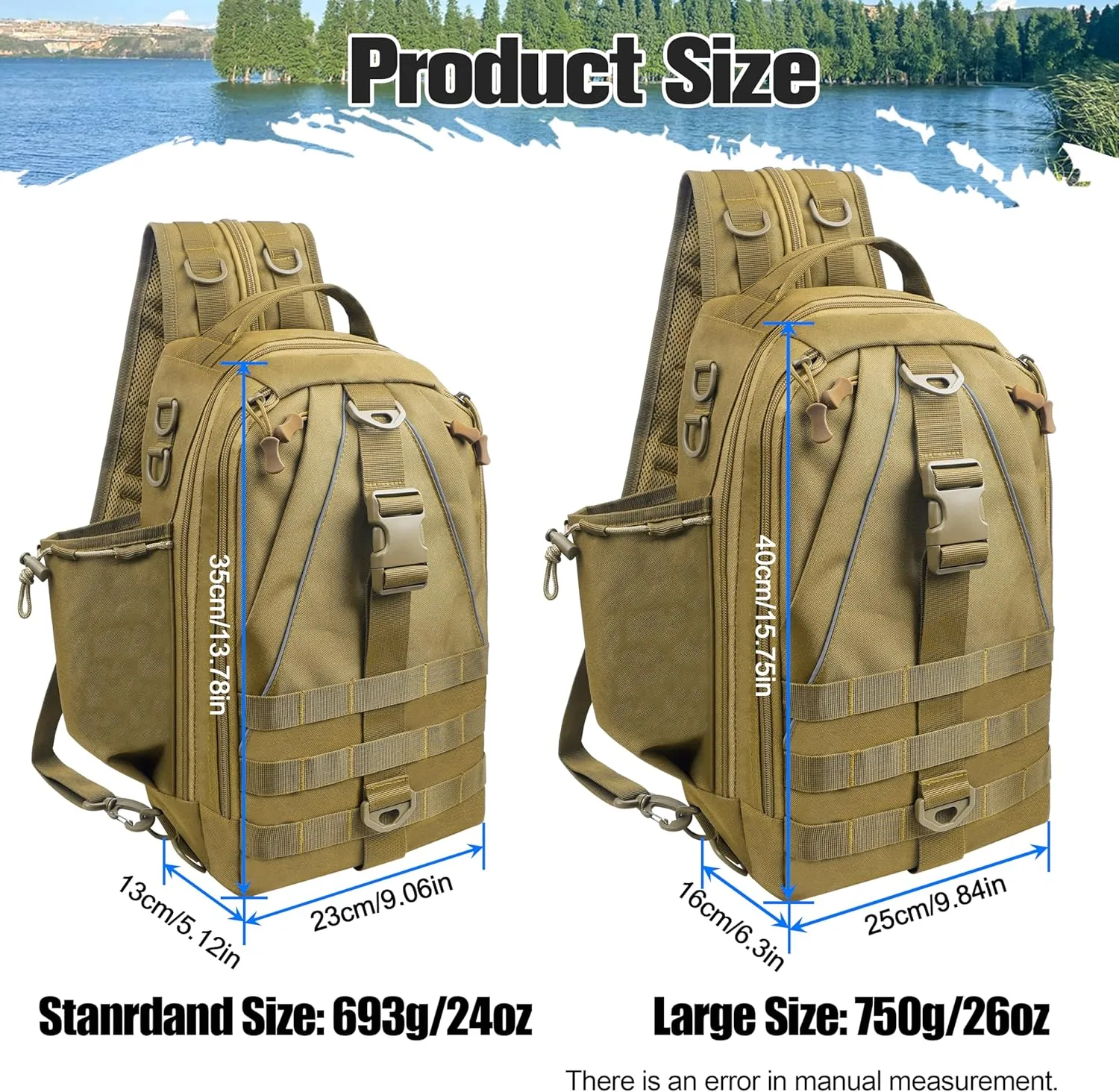 Shaddock Fishing Backpack Tackle Sling Bag - Water Resistant Shoulder Storage Bags with Rod Holder, Ideal Fishing Gifts for Men Women (Large Size)