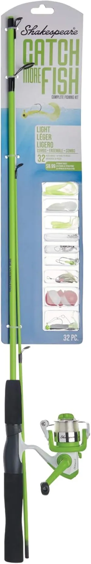 Shakespeare Catch More Fish Spinning Reel and Fishing Rod Combo with Kit