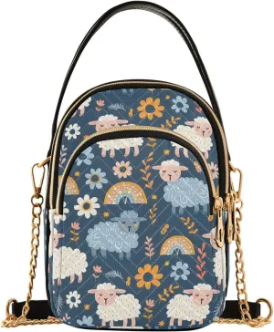 Sheep Blossom Rainbow Leaf Crossbody Bag for Women Mini Cell Phone Purse Women's Shoulder Handbag
