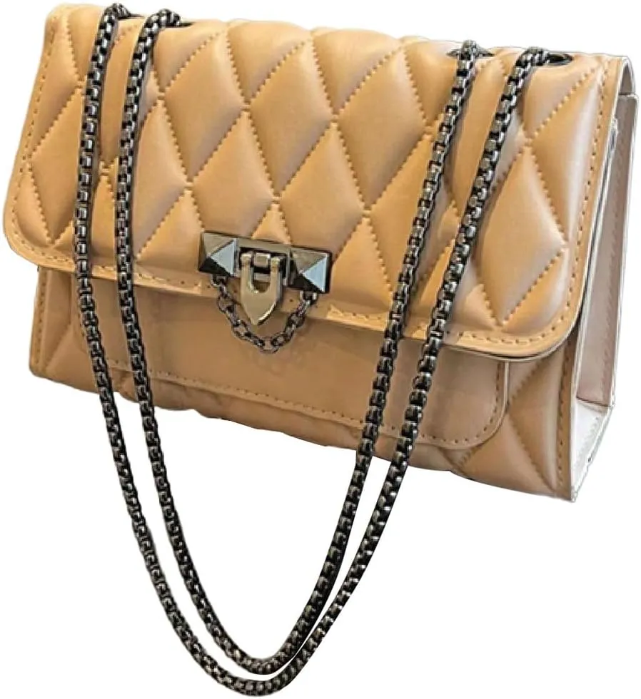 SHENHE Women's Quilted Leather Shoulder Bag Buckled Clutch Purse Small Crossbody Bags with Chain