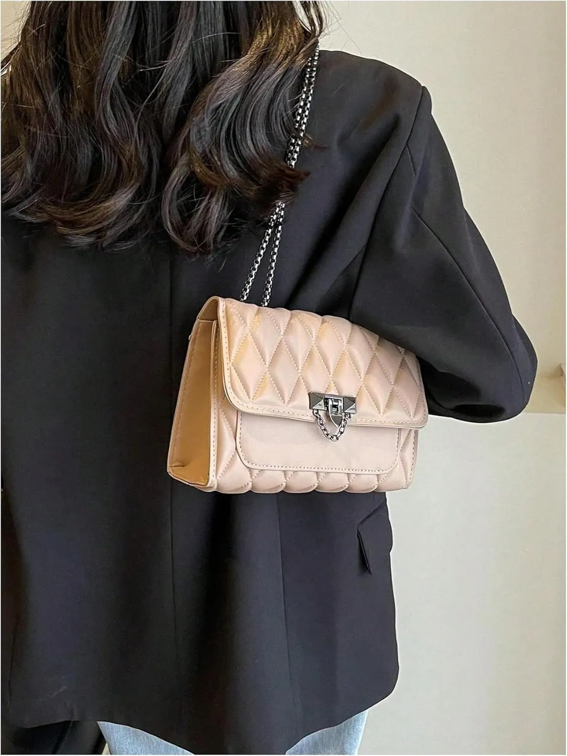SHENHE Women's Quilted Leather Shoulder Bag Buckled Clutch Purse Small Crossbody Bags with Chain