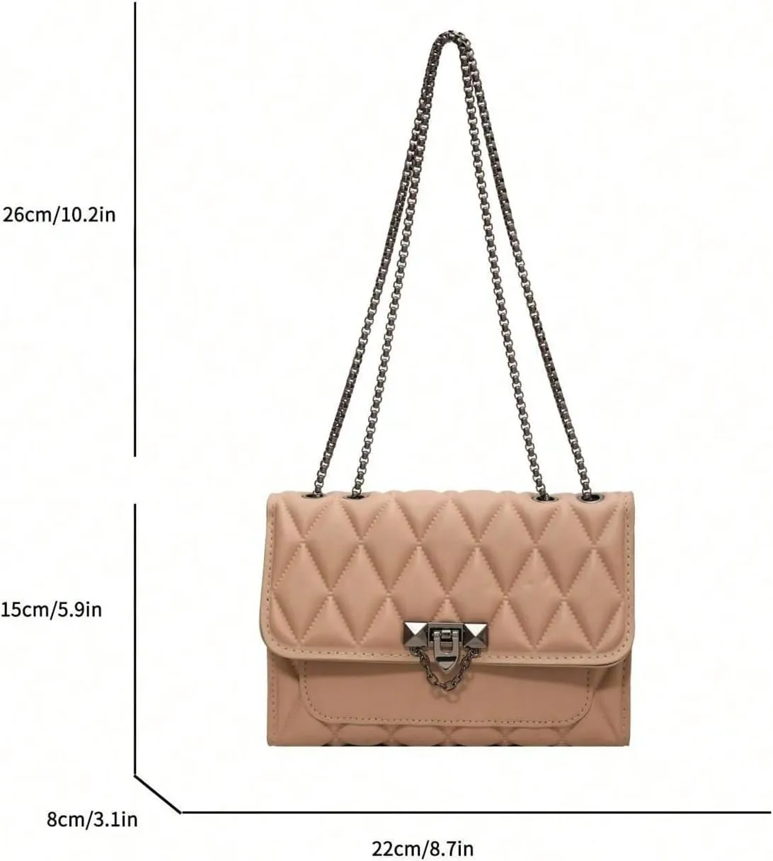 SHENHE Women's Quilted Leather Shoulder Bag Buckled Clutch Purse Small Crossbody Bags with Chain