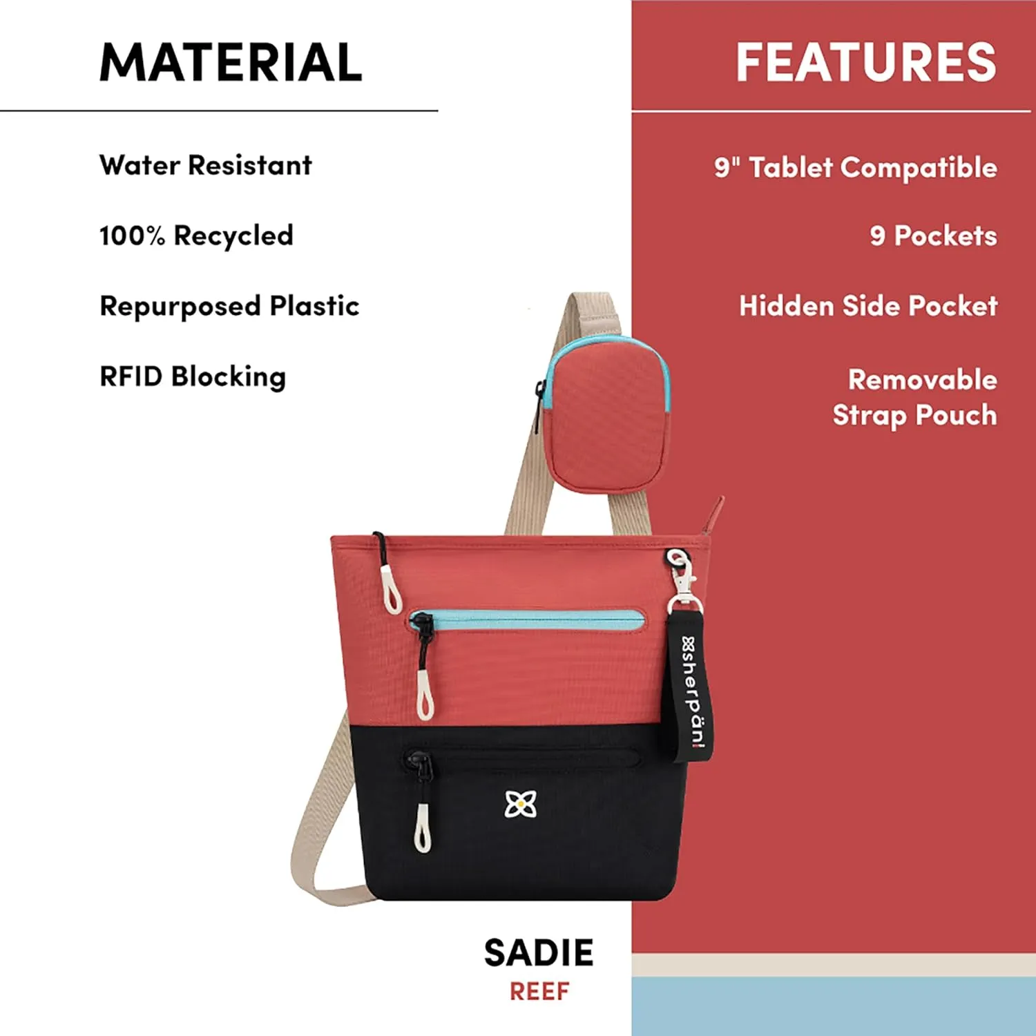 Sherpani Sadie, Nylon Crossbody Bag, Lightweight Shoulder Bag, Travel Cross Body Purse, Crossbody Bags for Women, RFID Protection with Removable Coin Purse (Reef)