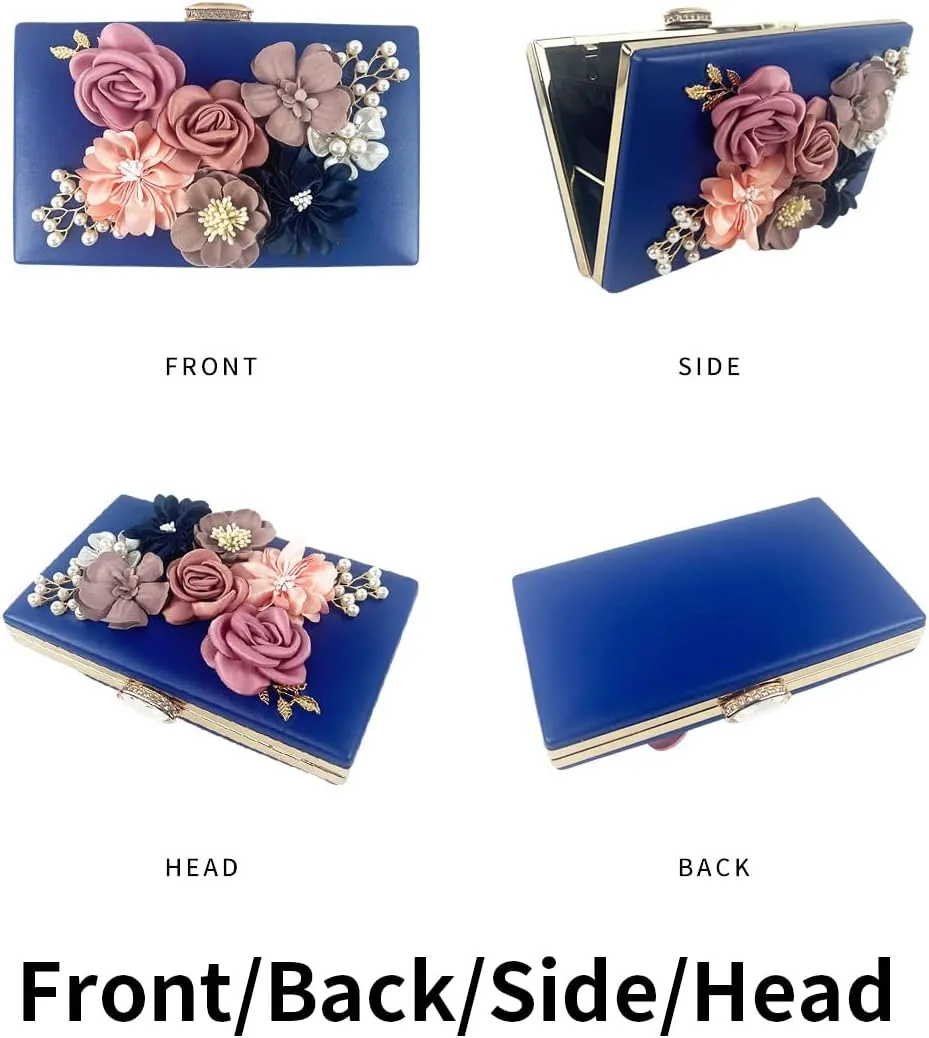 Shiiriin Women's 3D Floral Pearl Clutch Purse perfect for Bridal, Wedding, evening and Parties