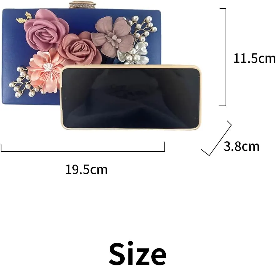 Shiiriin Women's 3D Floral Pearl Clutch Purse perfect for Bridal, Wedding, evening and Parties