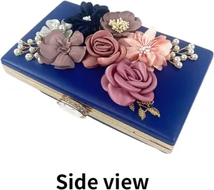 Shiiriin Women's 3D Floral Pearl Clutch Purse perfect for Bridal, Wedding, evening and Parties