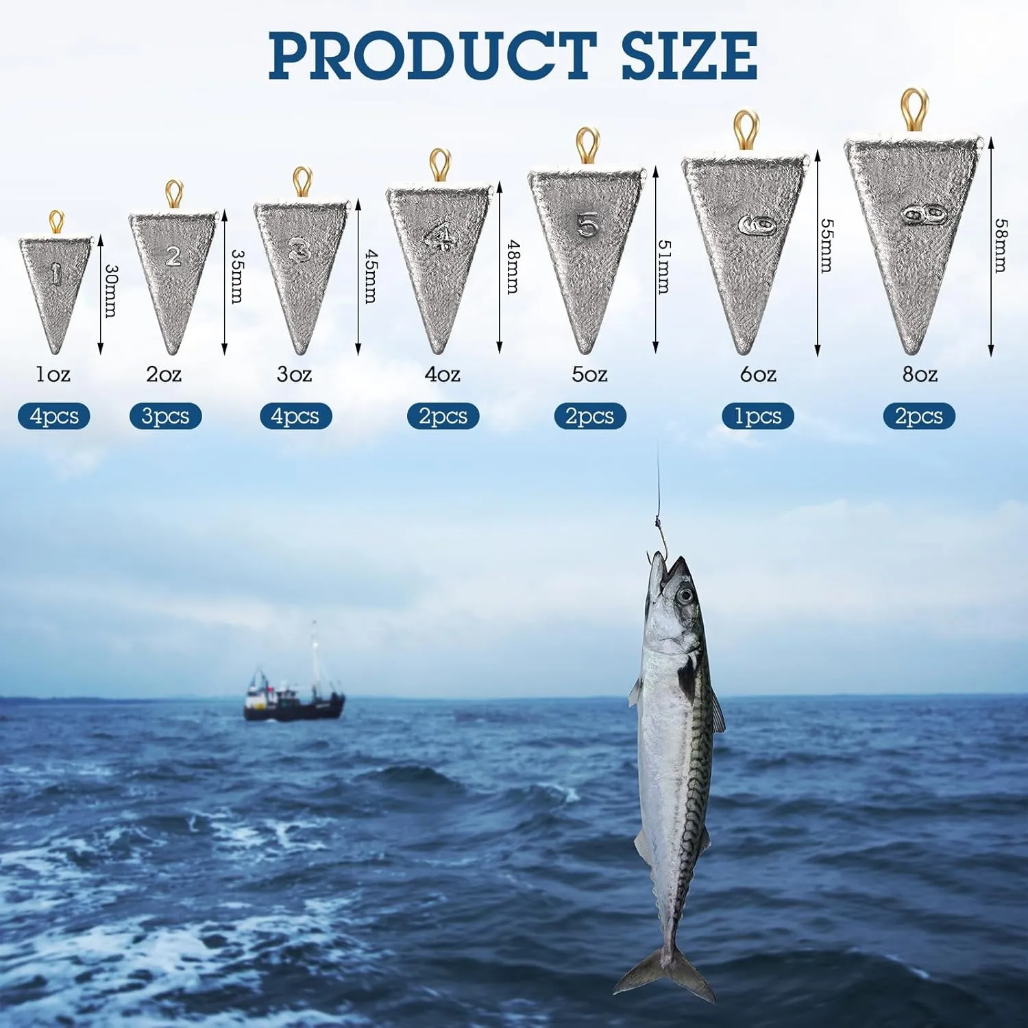 Shimeyao 18 Pieces Pyramid Fishing Weights Sinkers Triangle Fishing Sinkers Rig Pyramid Sinkers for Ocean Saltwater Surf Bass Fishing Casting Gear Tackle