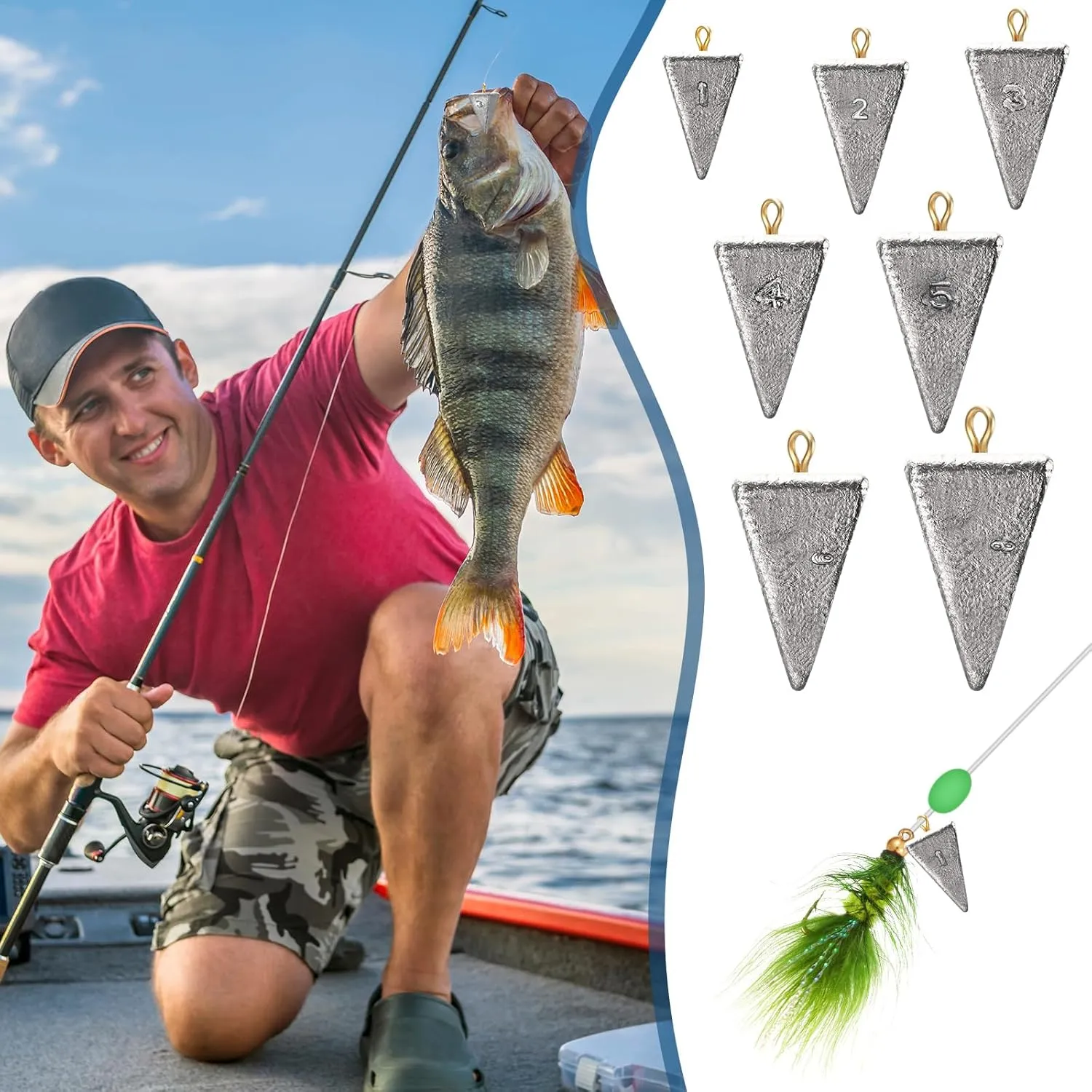Shimeyao 18 Pieces Pyramid Fishing Weights Sinkers Triangle Fishing Sinkers Rig Pyramid Sinkers for Ocean Saltwater Surf Bass Fishing Casting Gear Tackle