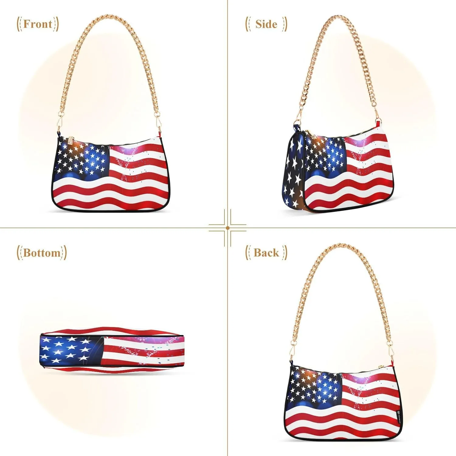 Shoulder Bags for Women American US Flag Independence Day Patriotic Hobo Tote Handbag Small Clutch Purse with Zipper Closure