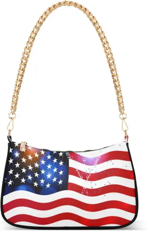 Shoulder Bags for Women American US Flag Independence Day Patriotic Hobo Tote Handbag Small Clutch Purse with Zipper Closure