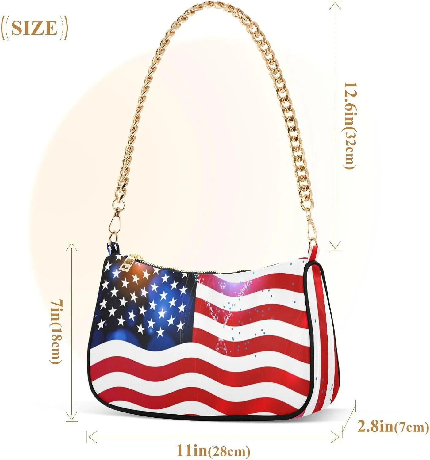 Shoulder Bags for Women American US Flag Independence Day Patriotic Hobo Tote Handbag Small Clutch Purse with Zipper Closure