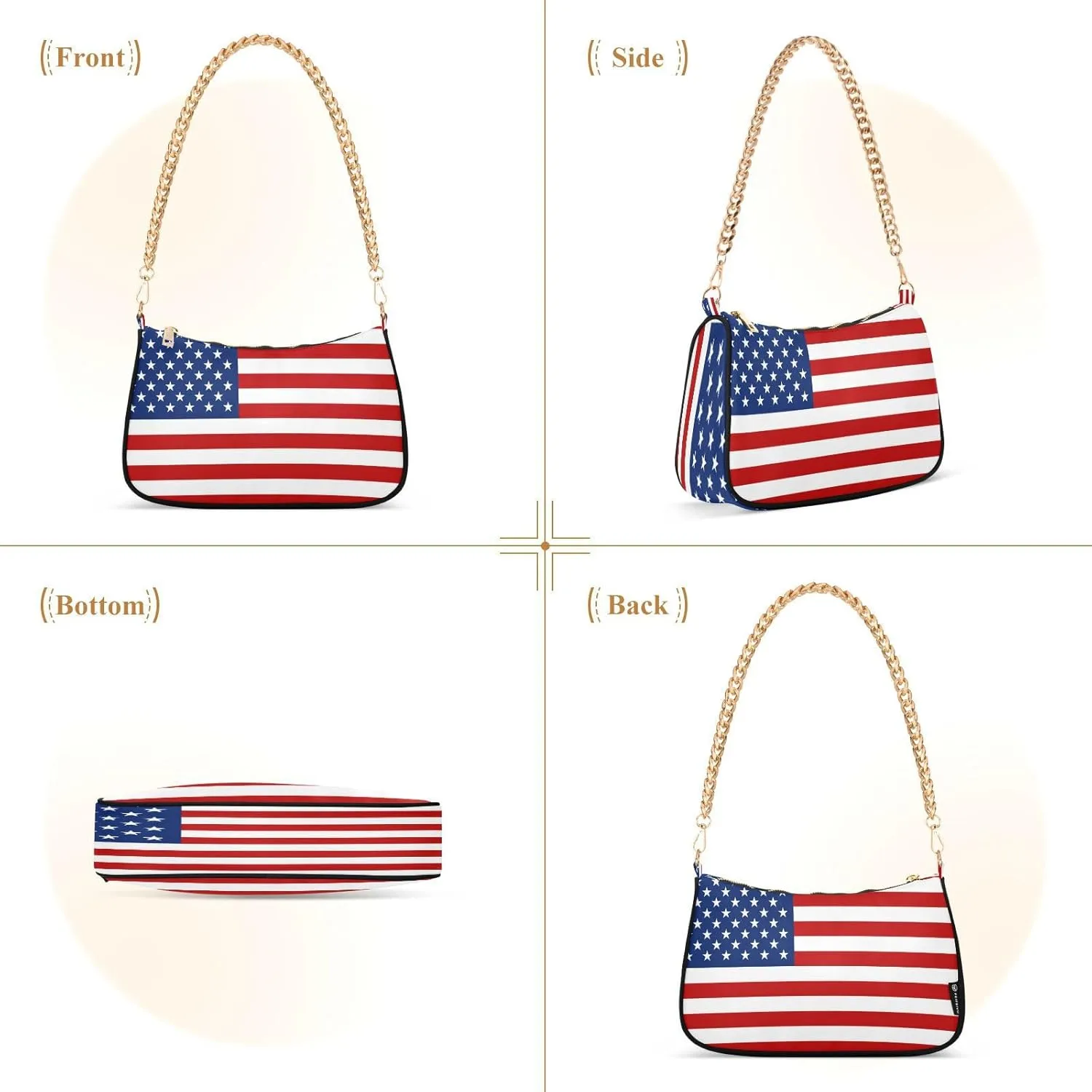 Shoulder Bags for Women American US Flag Independence Day Patriotic Hobo Tote Handbag Small Clutch Purse with Zipper Closure