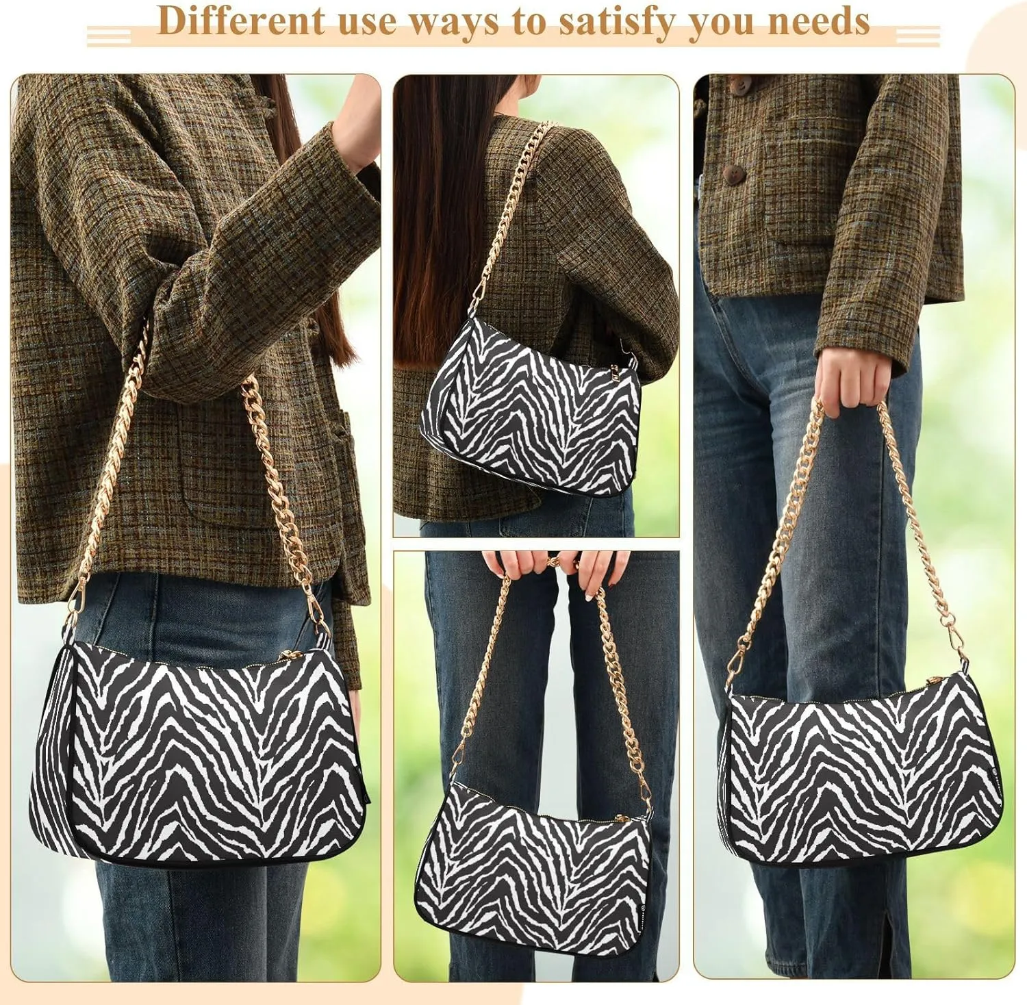 Shoulder Bags for Women Animal Zebra Leopard Cheetah Tiger Print Hobo Tote Handbag Small Clutch Purse with Zipper Closure