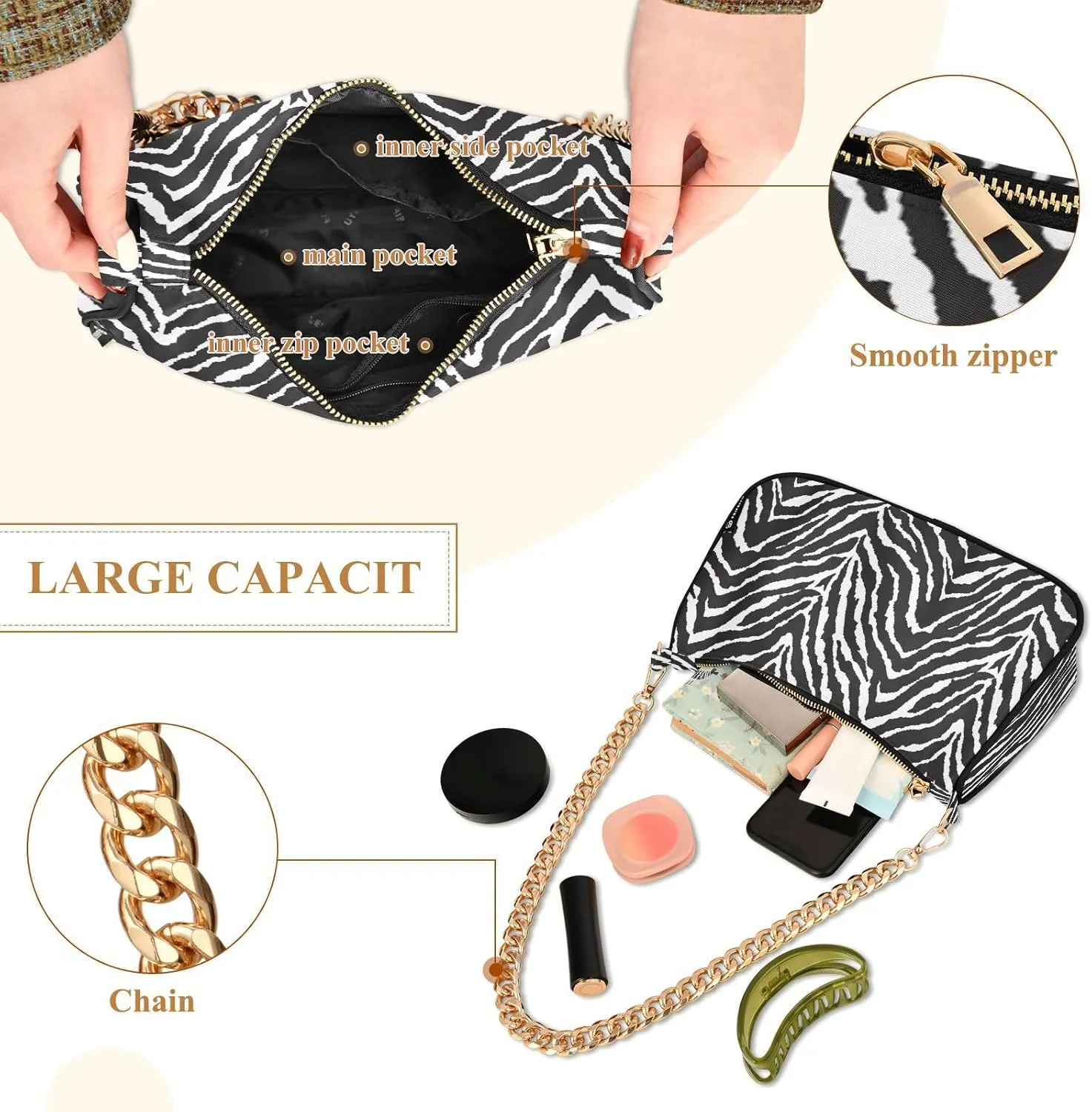 Shoulder Bags for Women Animal Zebra Leopard Cheetah Tiger Print Hobo Tote Handbag Small Clutch Purse with Zipper Closure