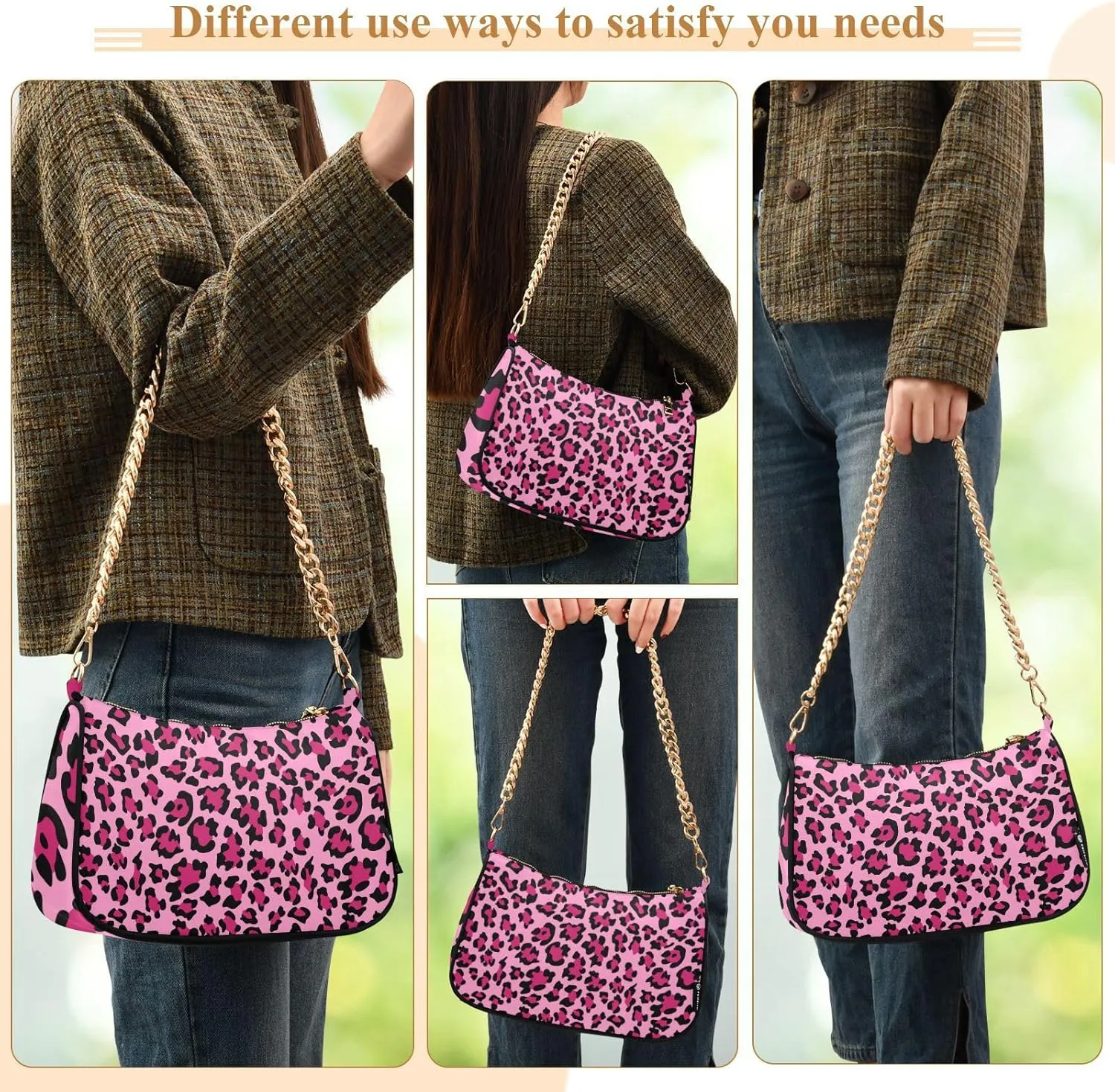 Shoulder Bags for Women Animal Zebra Leopard Cheetah Tiger Print Hobo Tote Handbag Small Clutch Purse with Zipper Closure