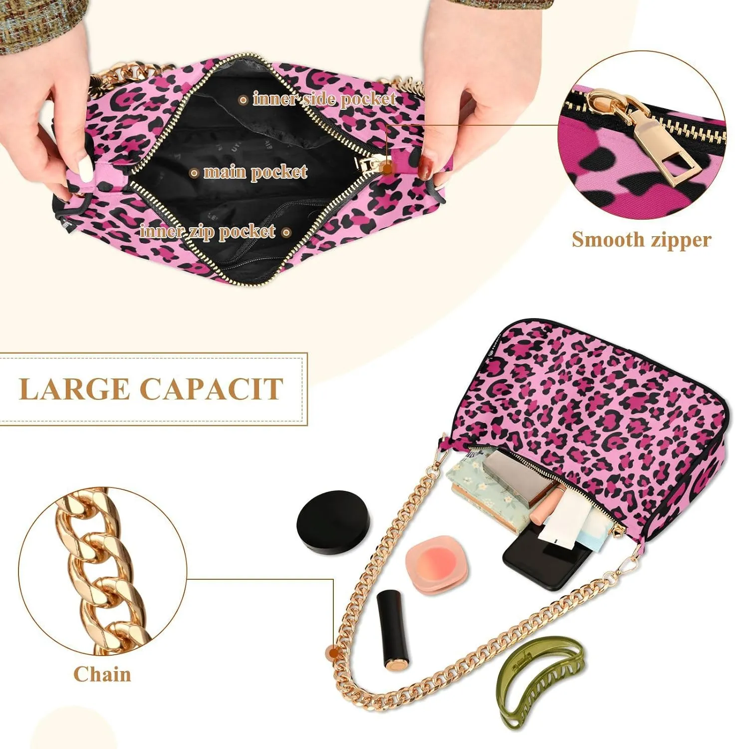 Shoulder Bags for Women Animal Zebra Leopard Cheetah Tiger Print Hobo Tote Handbag Small Clutch Purse with Zipper Closure