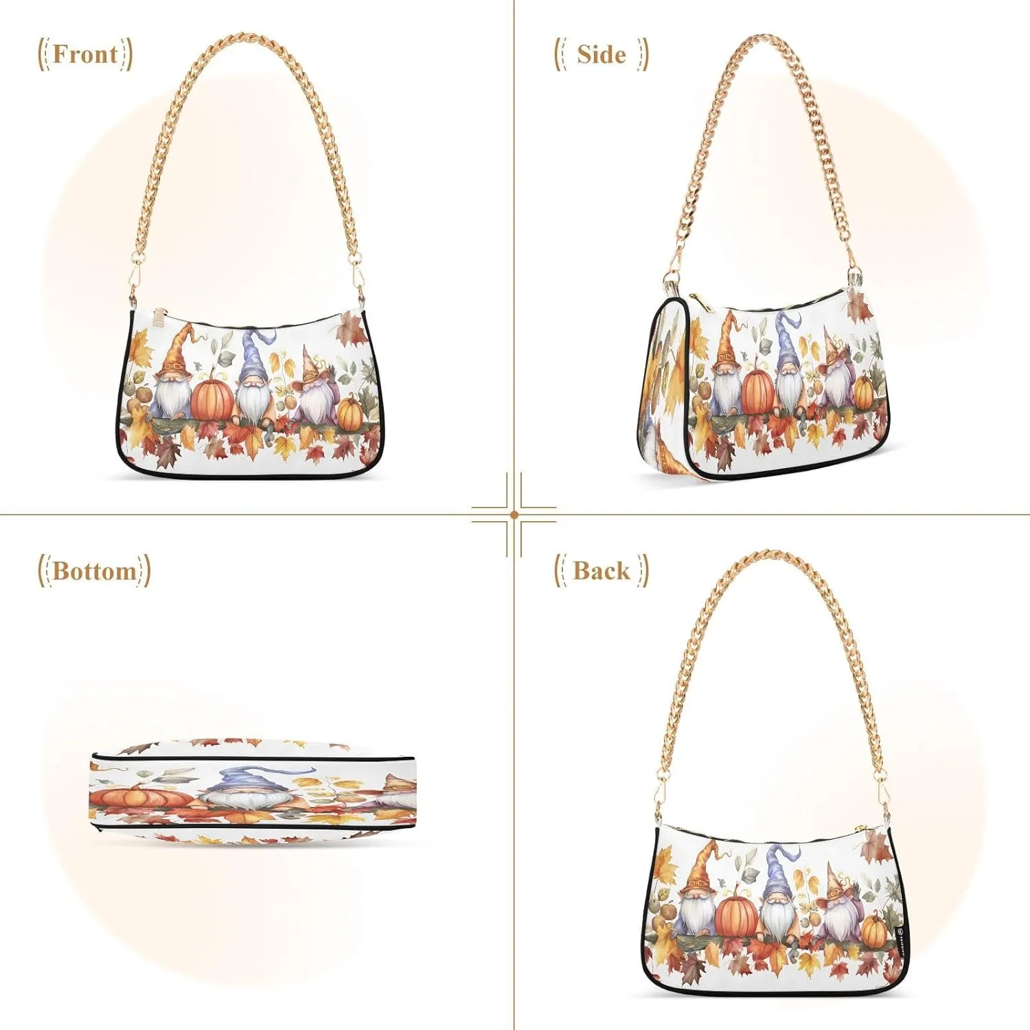 Shoulder Bags for Women Autumn Pumpkins and Fall Leaves Hobo Tote Handbag Small Clutch Purse with Zipper Closure