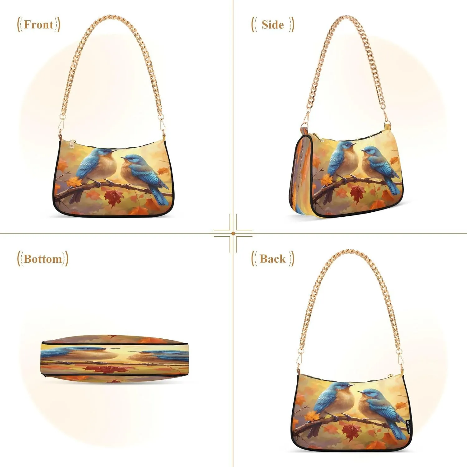 Shoulder Bags for Women Autumn Pumpkins and Fall Leaves Hobo Tote Handbag Small Clutch Purse with Zipper Closure