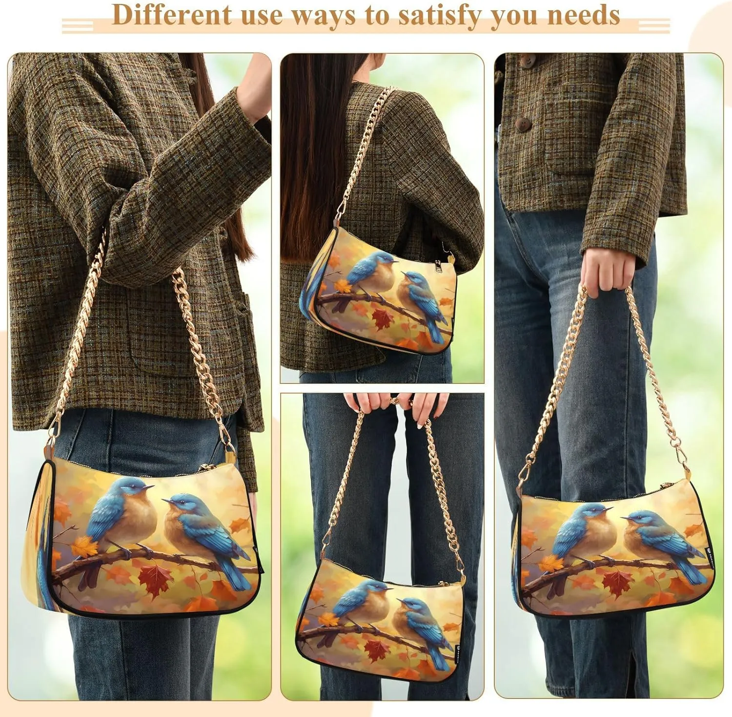 Shoulder Bags for Women Autumn Pumpkins and Fall Leaves Hobo Tote Handbag Small Clutch Purse with Zipper Closure